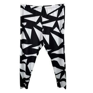 Black and White Geometric Print High Rise Ankle Leggings Plus 2XL